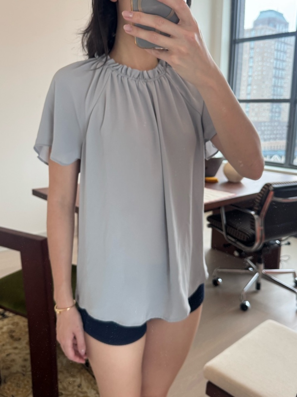 Light Gray Ruffle-Neck Blouse - Picture 2 of 3